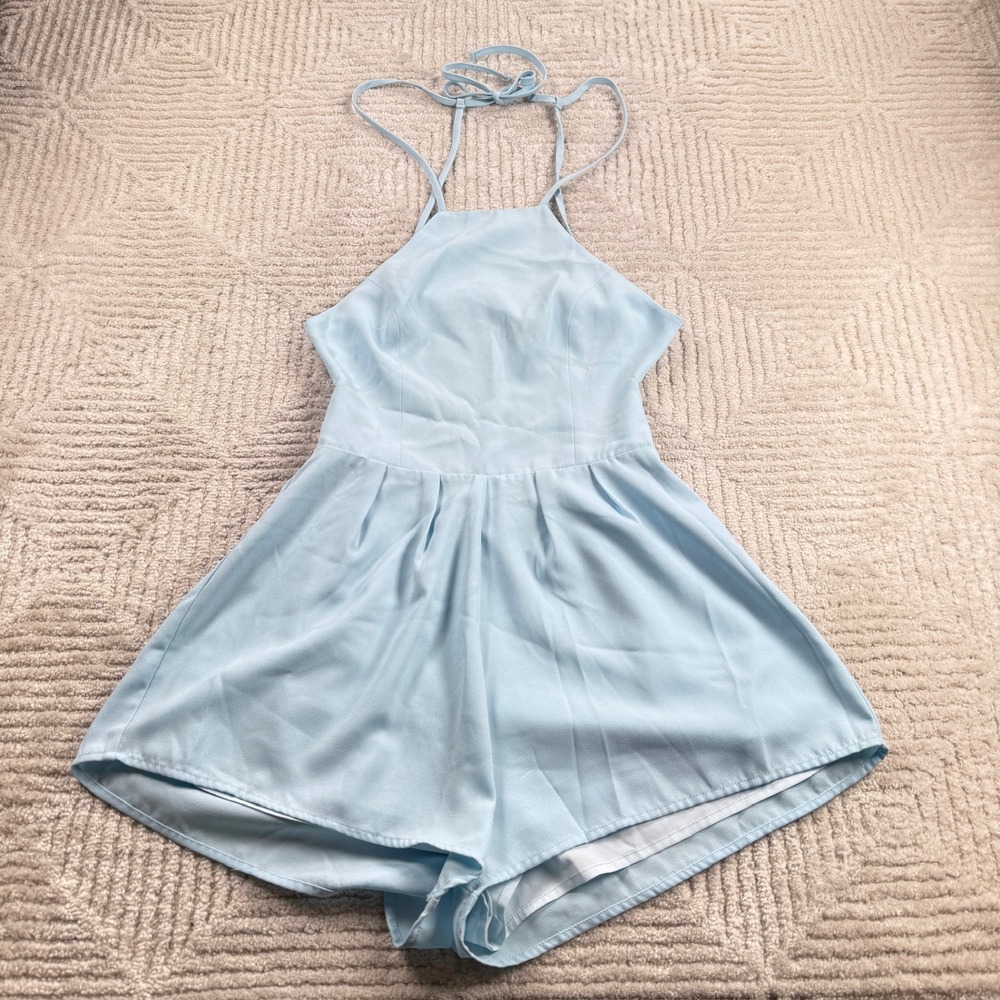 Tobi Halter Romper Women's Small Light Blue Festival Boho Minimalist Brunch Chic